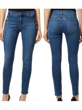 J BRAND Zion Button Mid Rise Skinny Jeans Dark Wash Button Pockets Split Hem 23